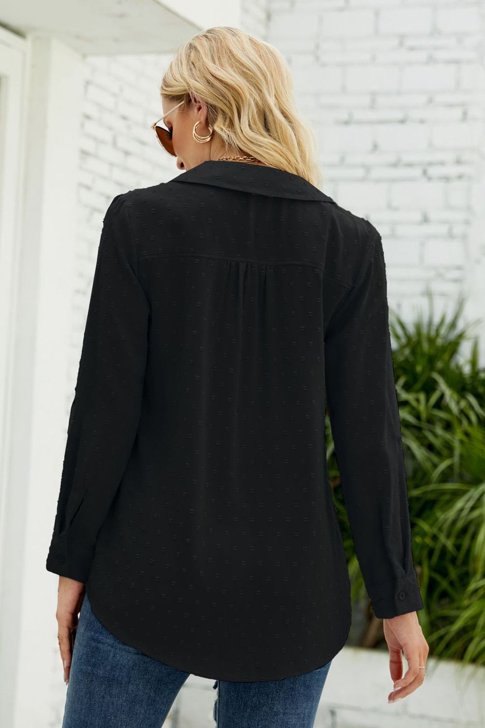 Swiss Dot Johnny Collar Blouse – Trendsi | ClozArt