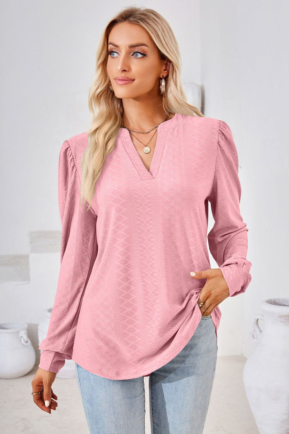 V-Neck Puff Sleeve Blouse – Trendsi | ClozArt