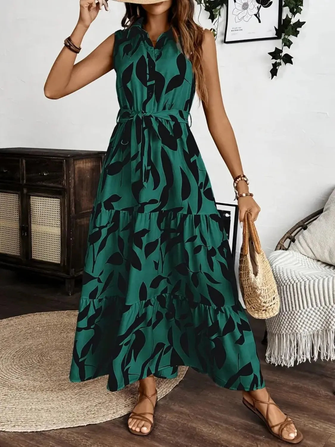 Printed Tie Waist Sleeveless Maxi Dress – Trendsi | ClozArt