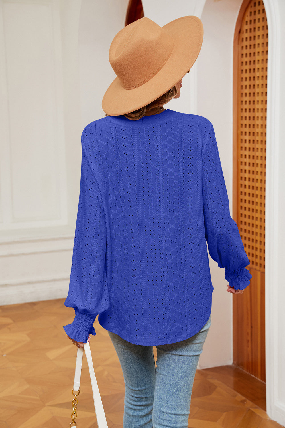 Notched Neck Flounce Sleeve Blouse – Trendsi | ClozArt