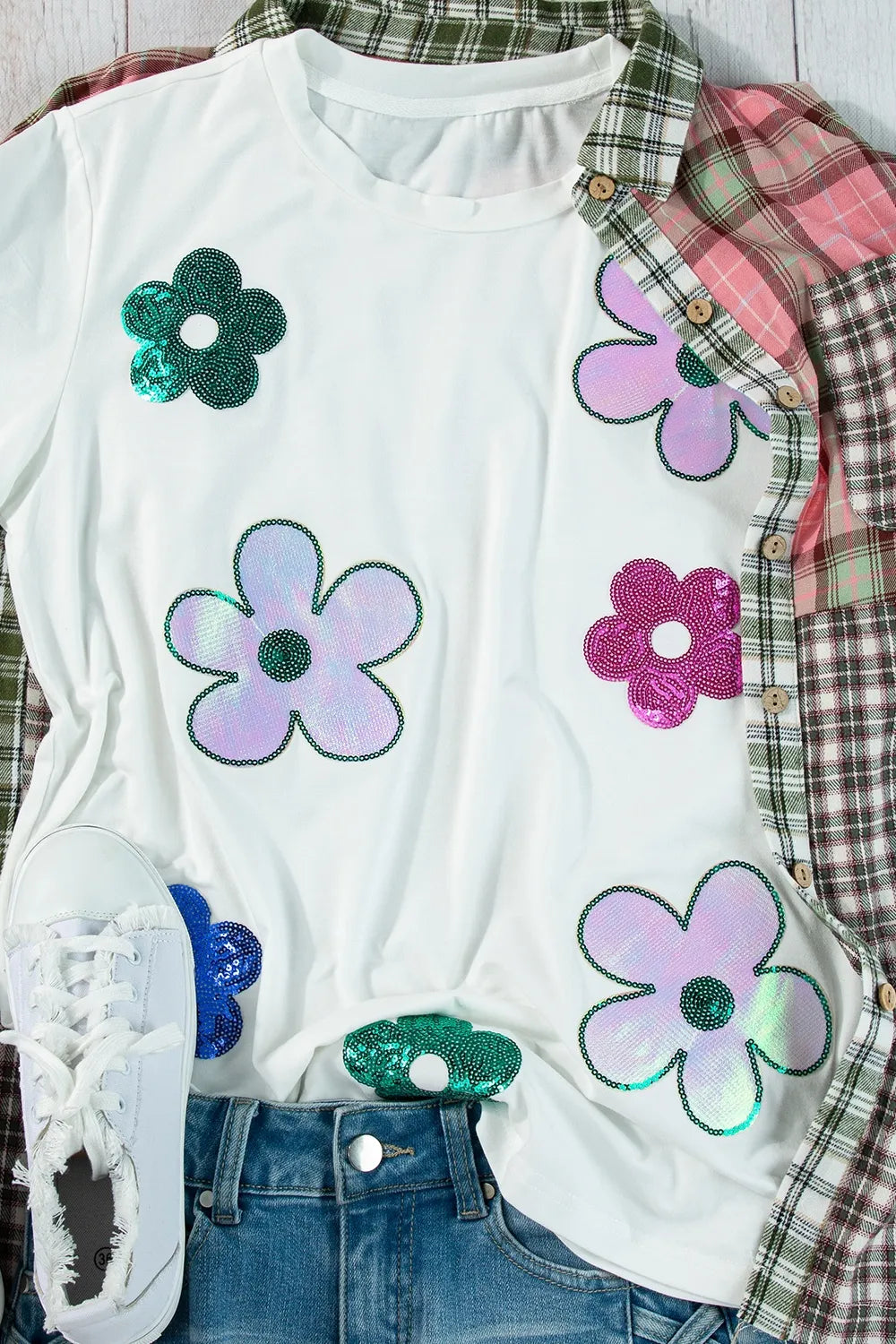 Flower Round Neck Short Sleeve T-Shirt – Trendsi | ClozArt