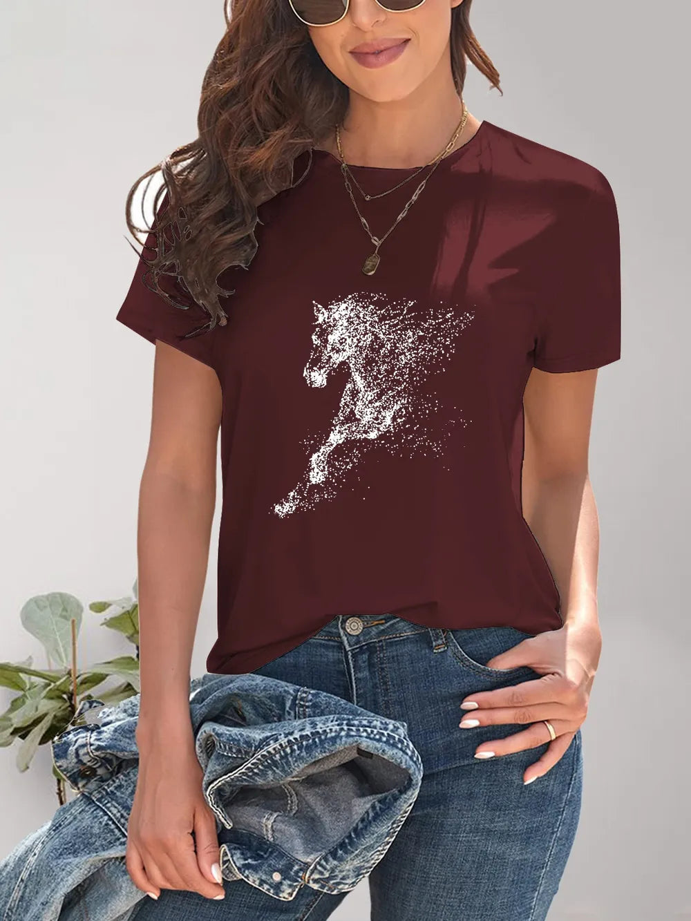 Horse Round Neck Short Sleeve T-Shirt – Trendsi | ClozArt