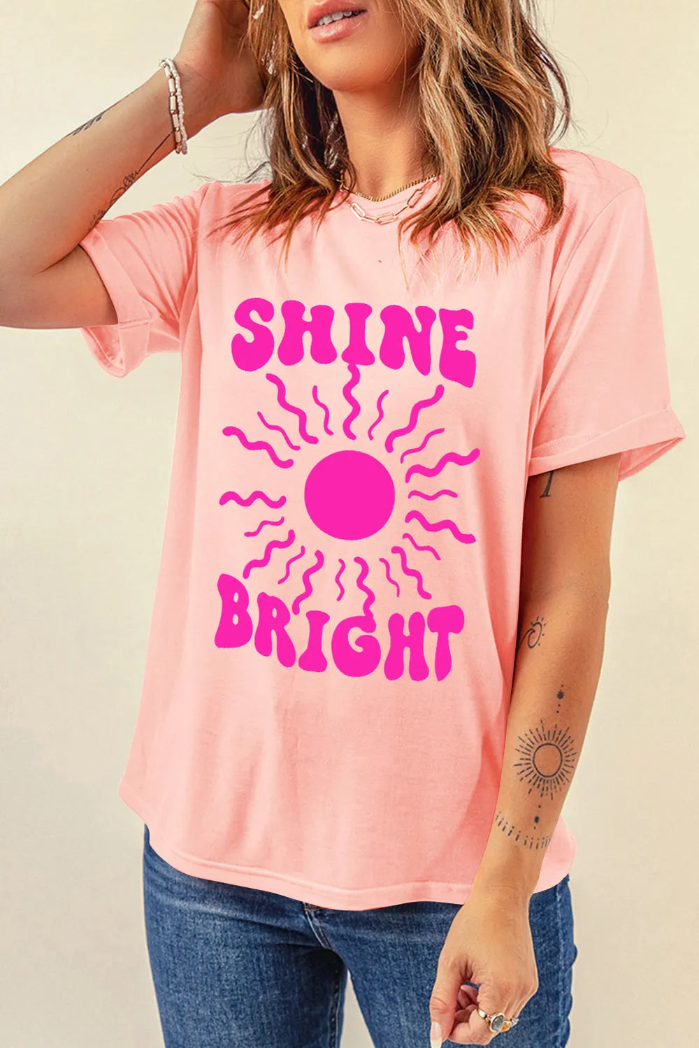 SHINE BRIGHT Round Neck Short Sleeve T-Shirt – Trendsi | ClozArt