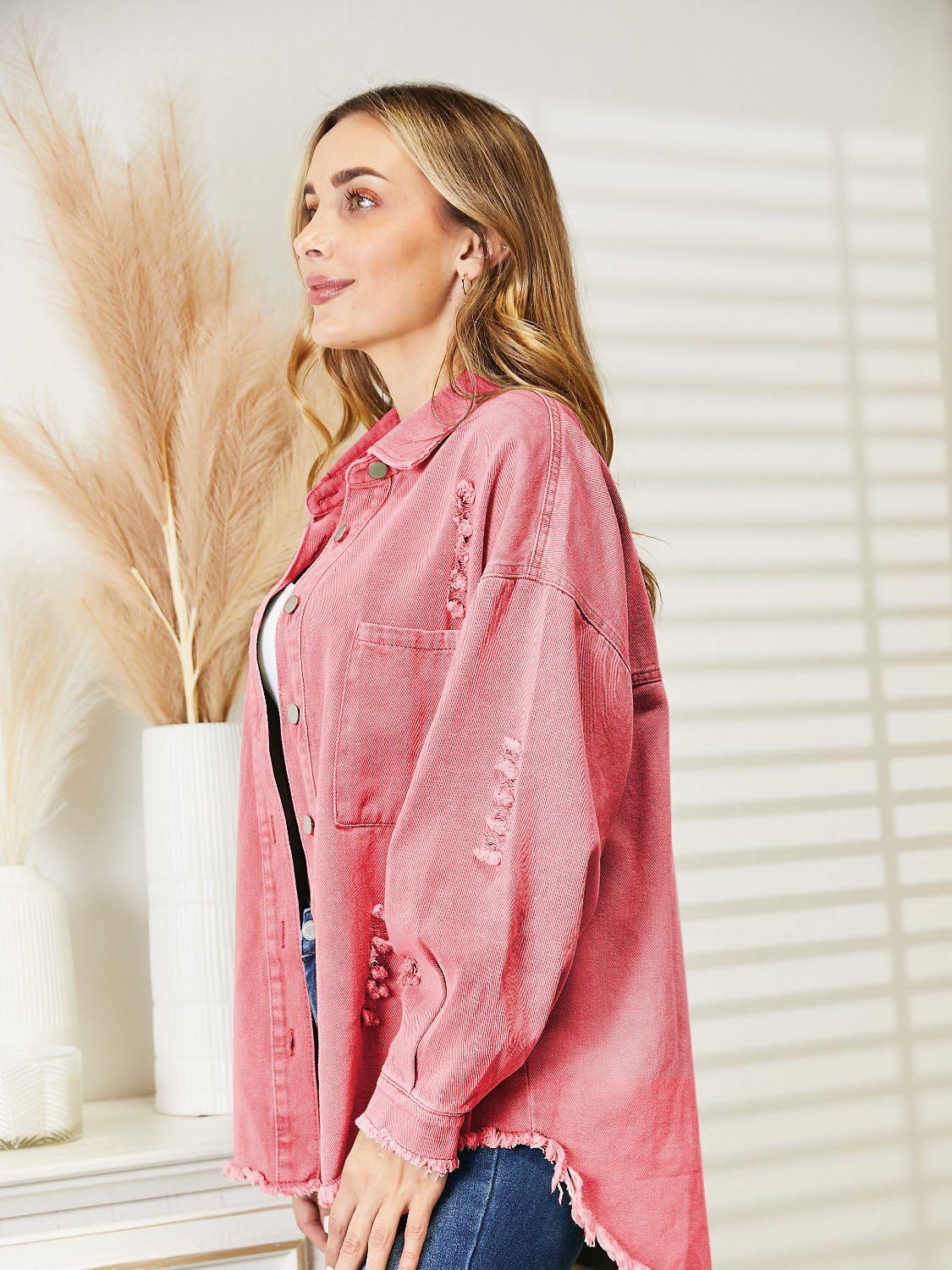 Distressed Raw Hem Denim Jacket – Trendsi | ClozArt