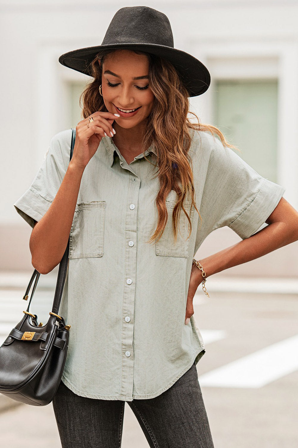 Button Front Collared Short Sleeve Shirt – Trendsi | ClozArt