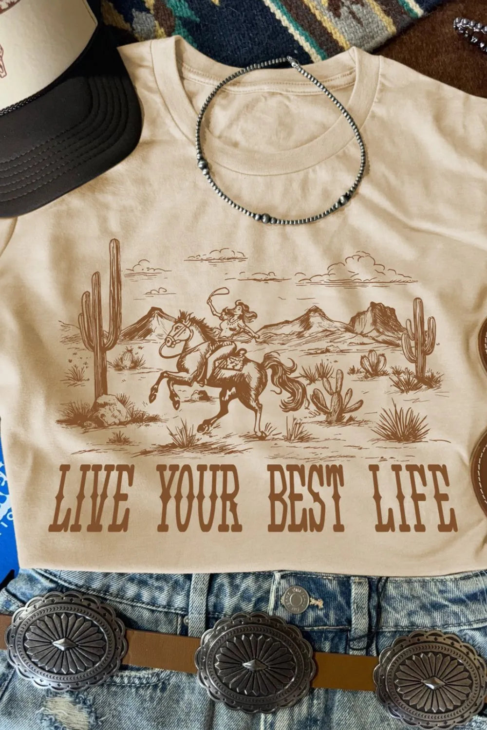LIVE YOUR BEST LIFE Western Graphic Short Sleeve T-Shirt – Trendsi | ClozArt