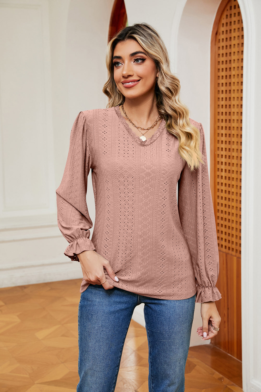 V-Neck Flounce Sleeve Blouse – Trendsi | ClozArt