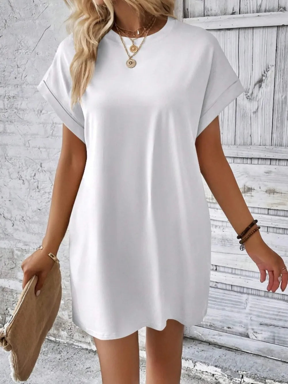 Pocketed Round Neck Short Sleeve Dress – Trendsi | ClozArt