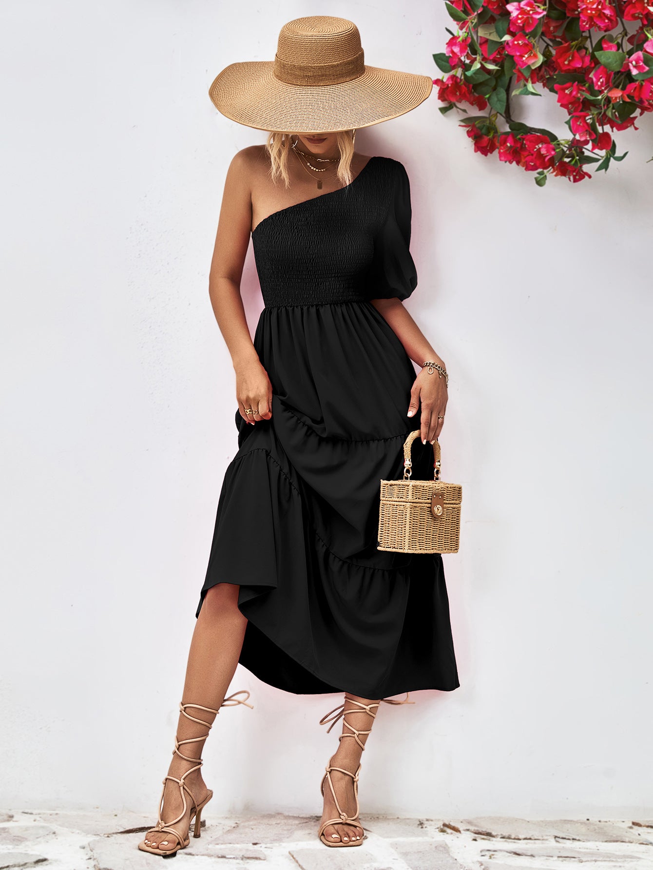 Smocked One-Shoulder Midi Dress – Trendsi | ClozArt