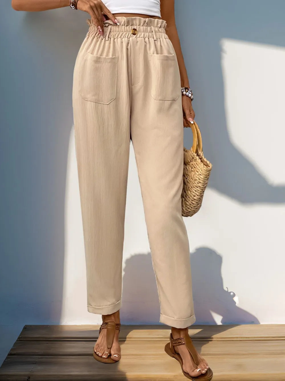 Perfee Frill High Waist Pants with Pockets – Trendsi | ClozArt