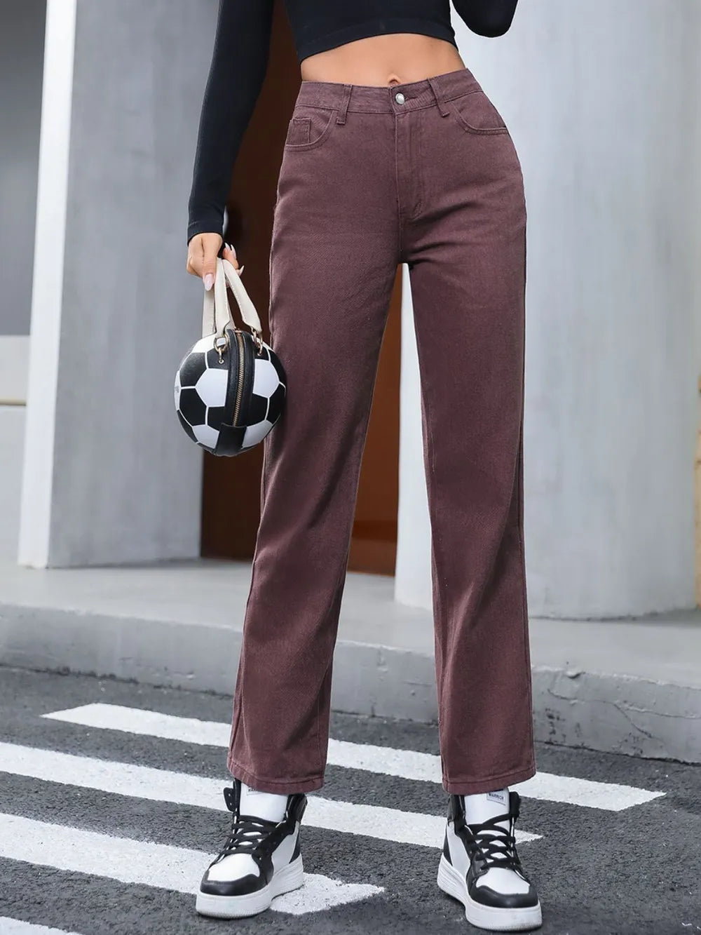 Straight Leg Jeans with Pockets – Trendsi | ClozArt