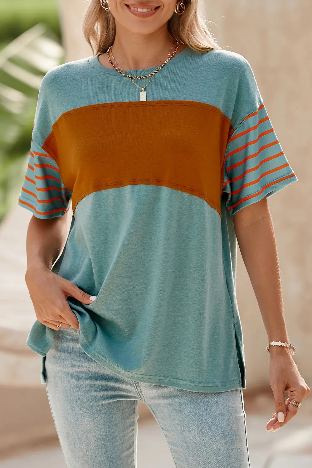 Striped Round Neck Short Sleeve T-Shirt – Trendsi | ClozArt