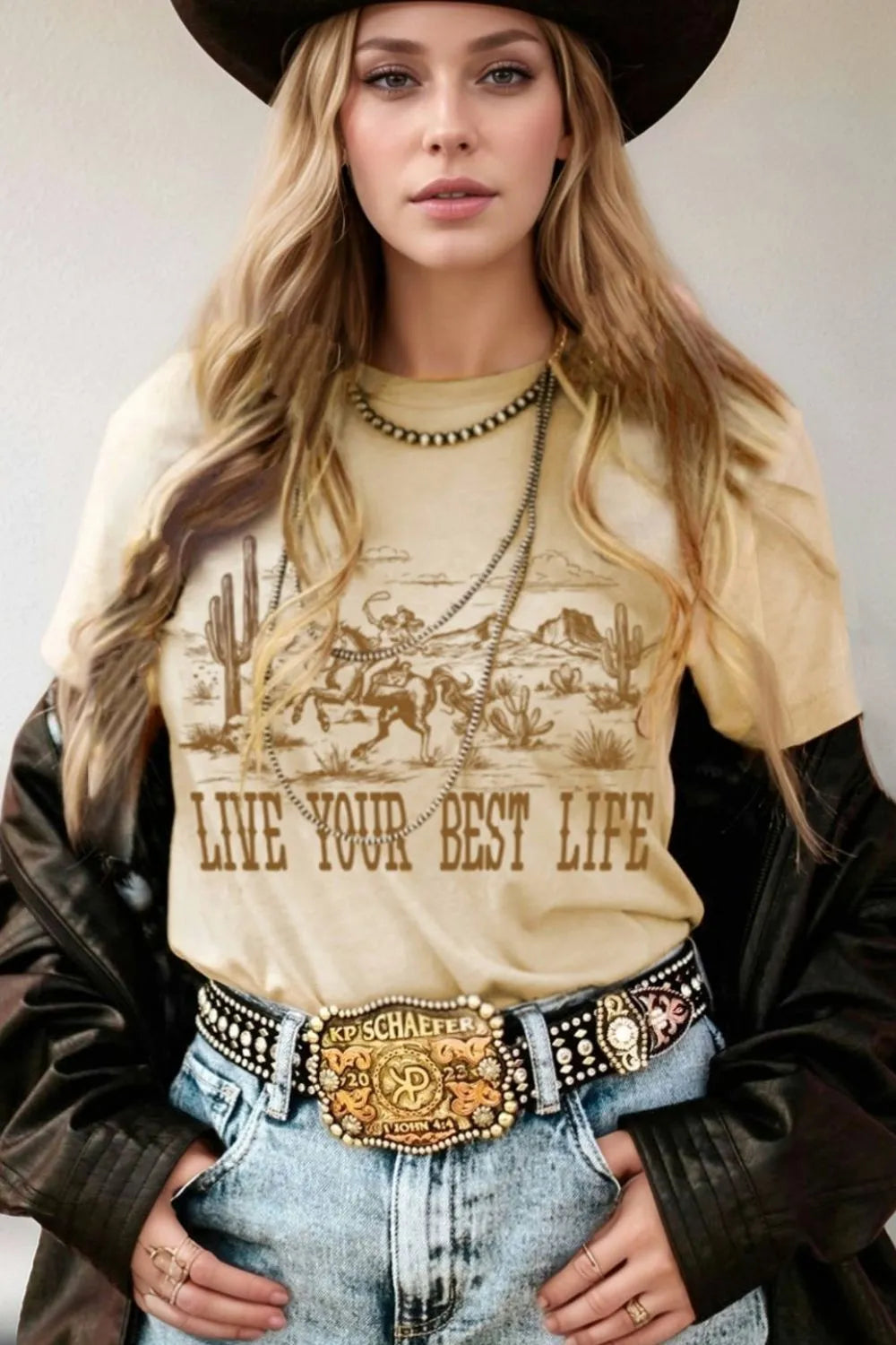 LIVE YOUR BEST LIFE Western Graphic Short Sleeve T-Shirt – Trendsi | ClozArt