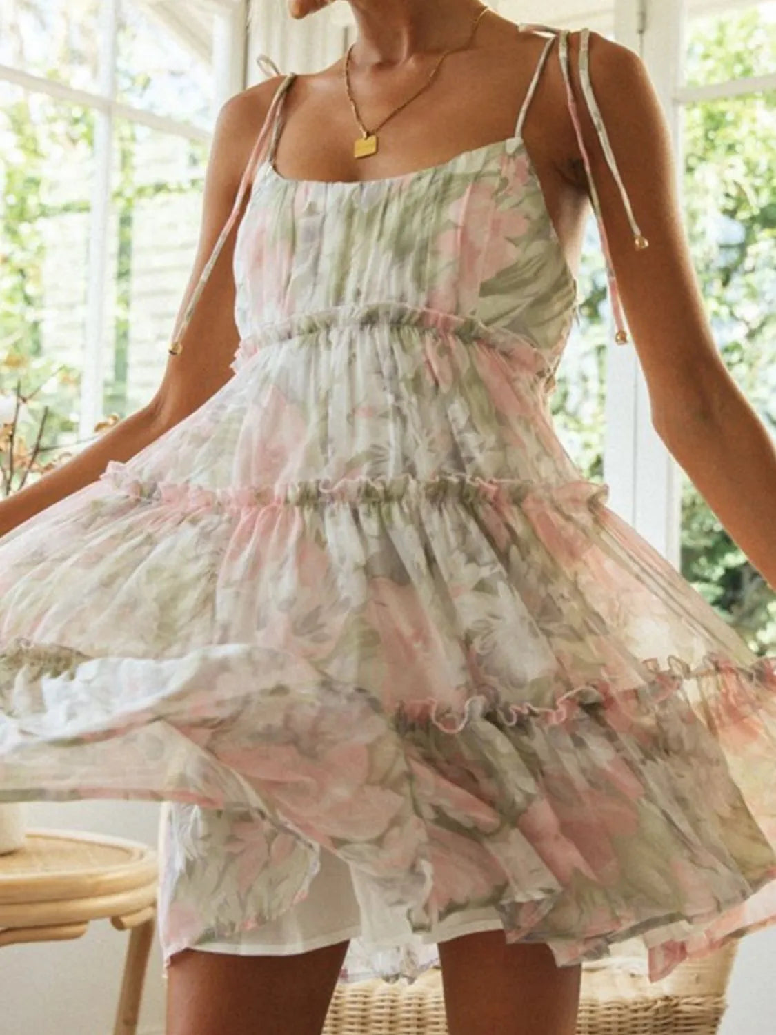 Frill Printed Square Neck Mini Cami Dress – Trendsi | ClozArt