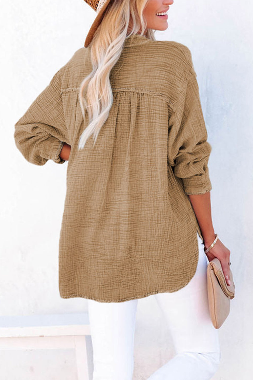 Buttoned Long Sleeve Blouse – Trendsi | ClozArt