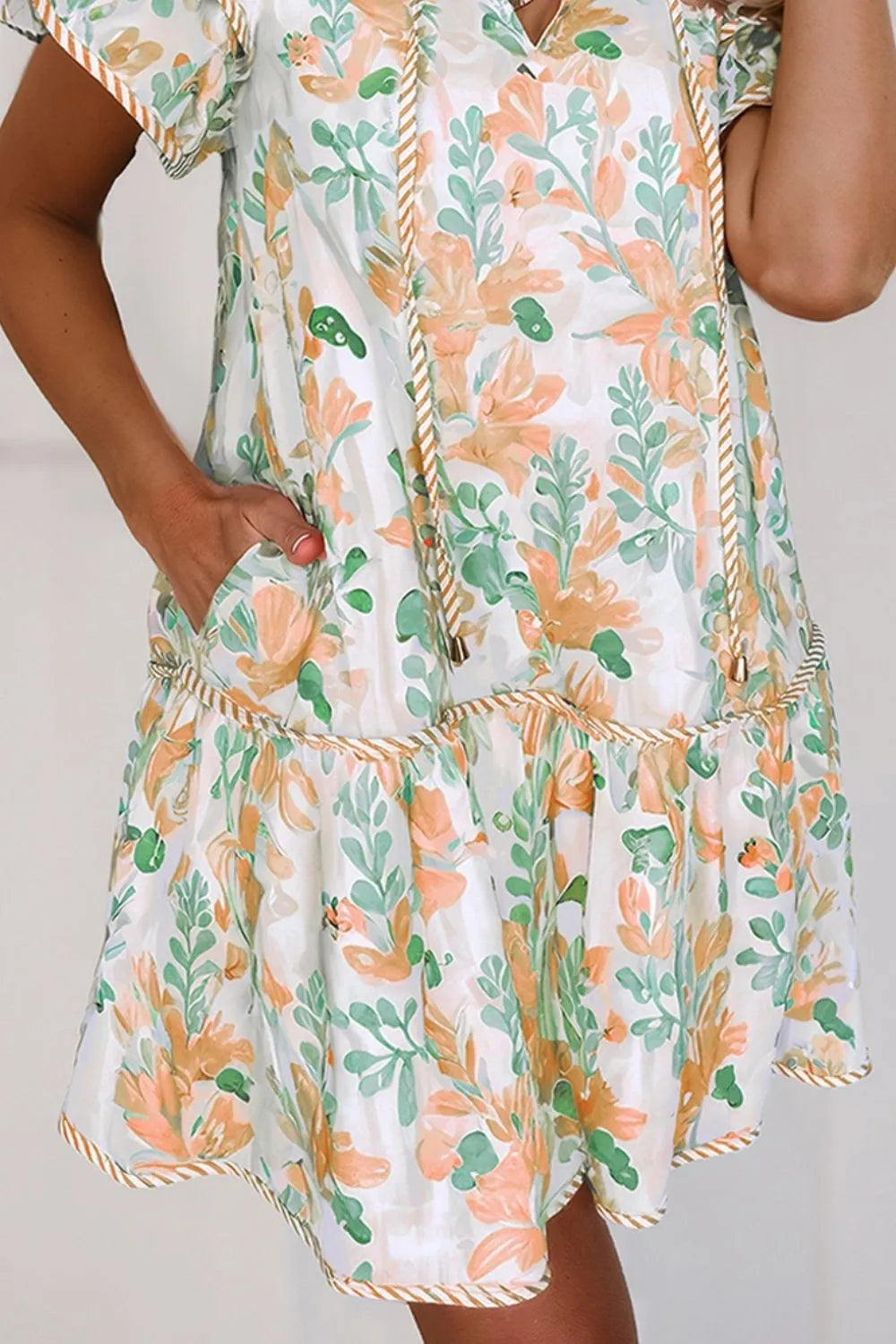 Floral Tie Neck Layered Short Sleeve Dress – Trendsi | ClozArt