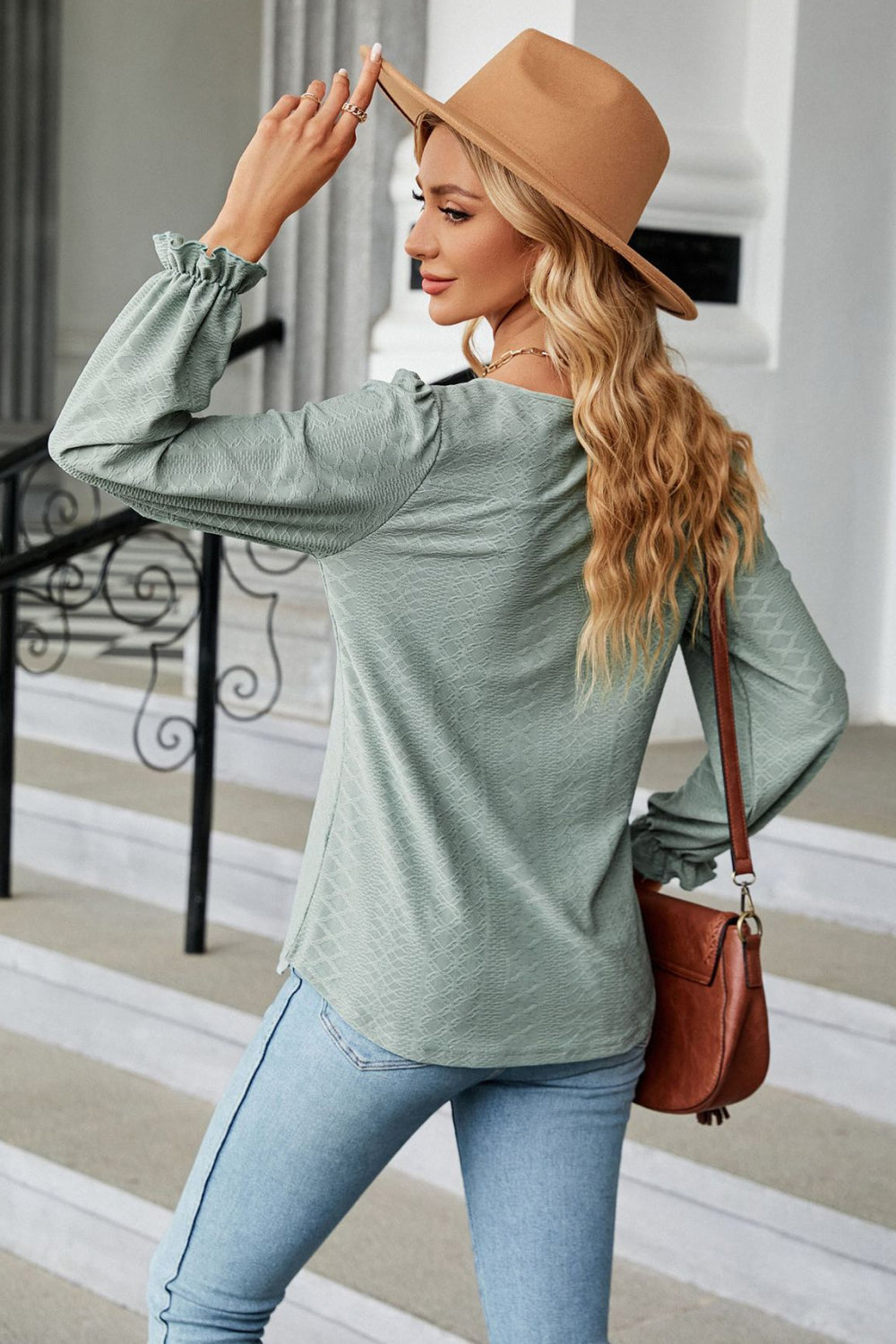 Round Neck Flounce Sleeve Blouse – Trendsi | ClozArt