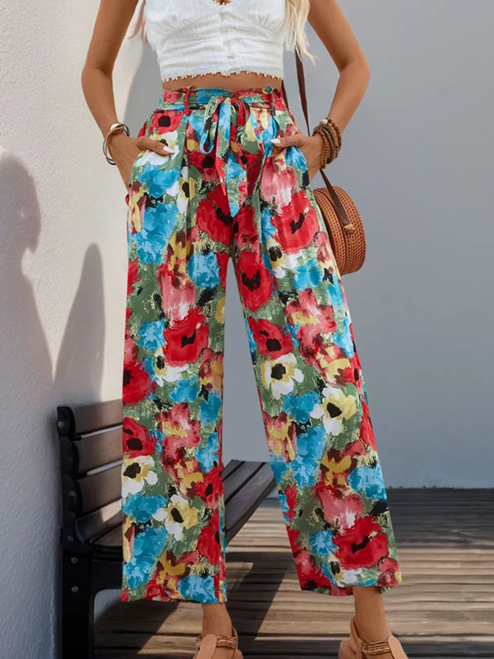 Perfee Tied Printed Wide Leg Pants – Trendsi | ClozArt