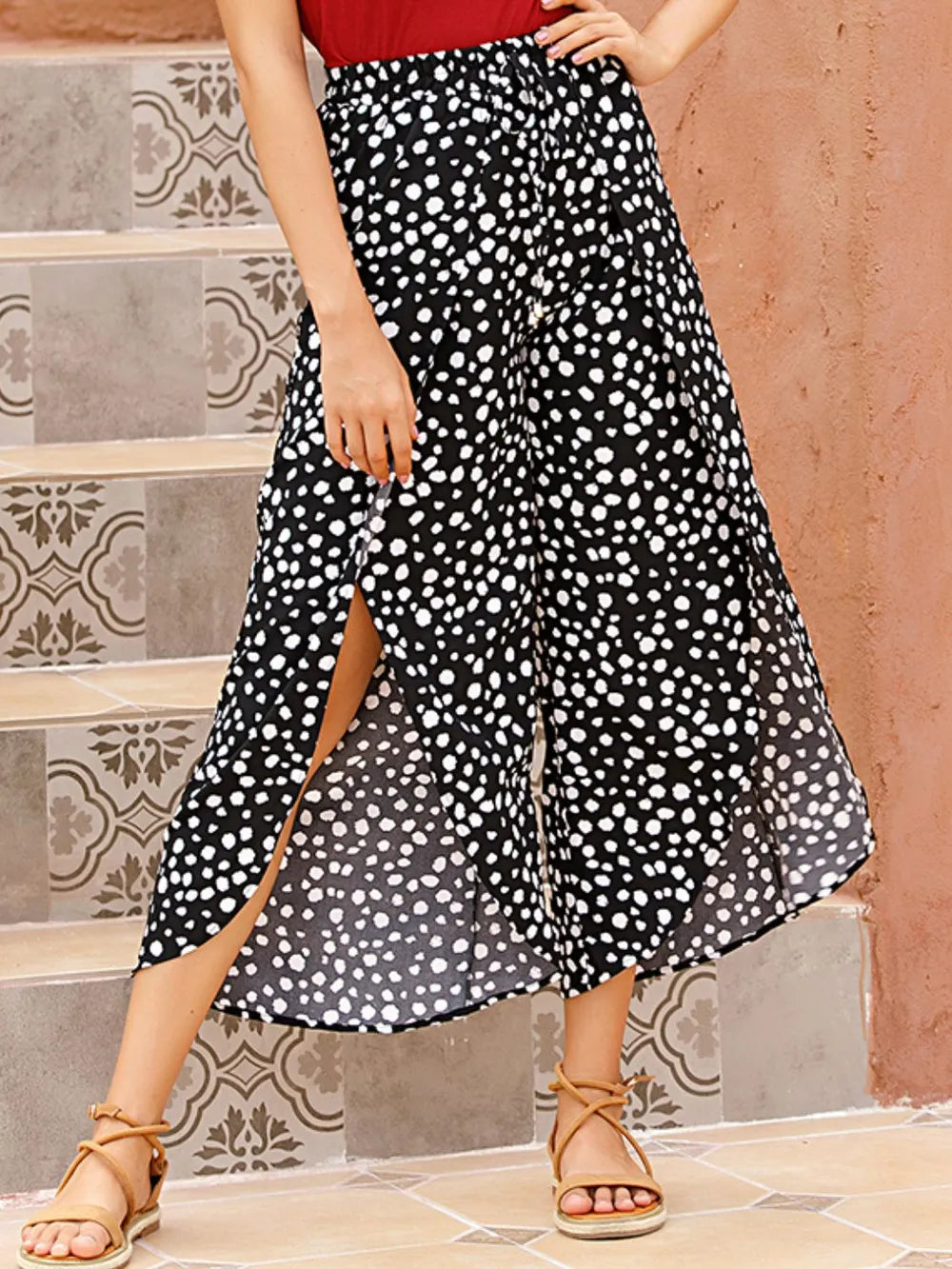 Perfee Slit Polka Dot Wide Leg Pants – Trendsi | ClozArt