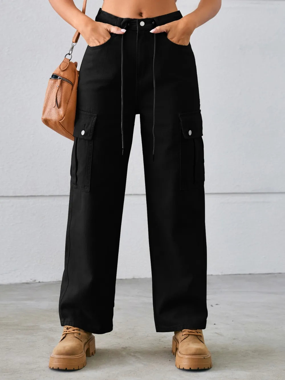 Drawstring Mid-Rise Waist Straight Cargo Jeans – Trendsi | ClozArt