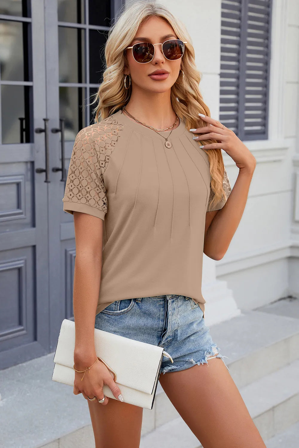 Openwork Round Neck Short Sleeve T-Shirt – Trendsi | ClozArt