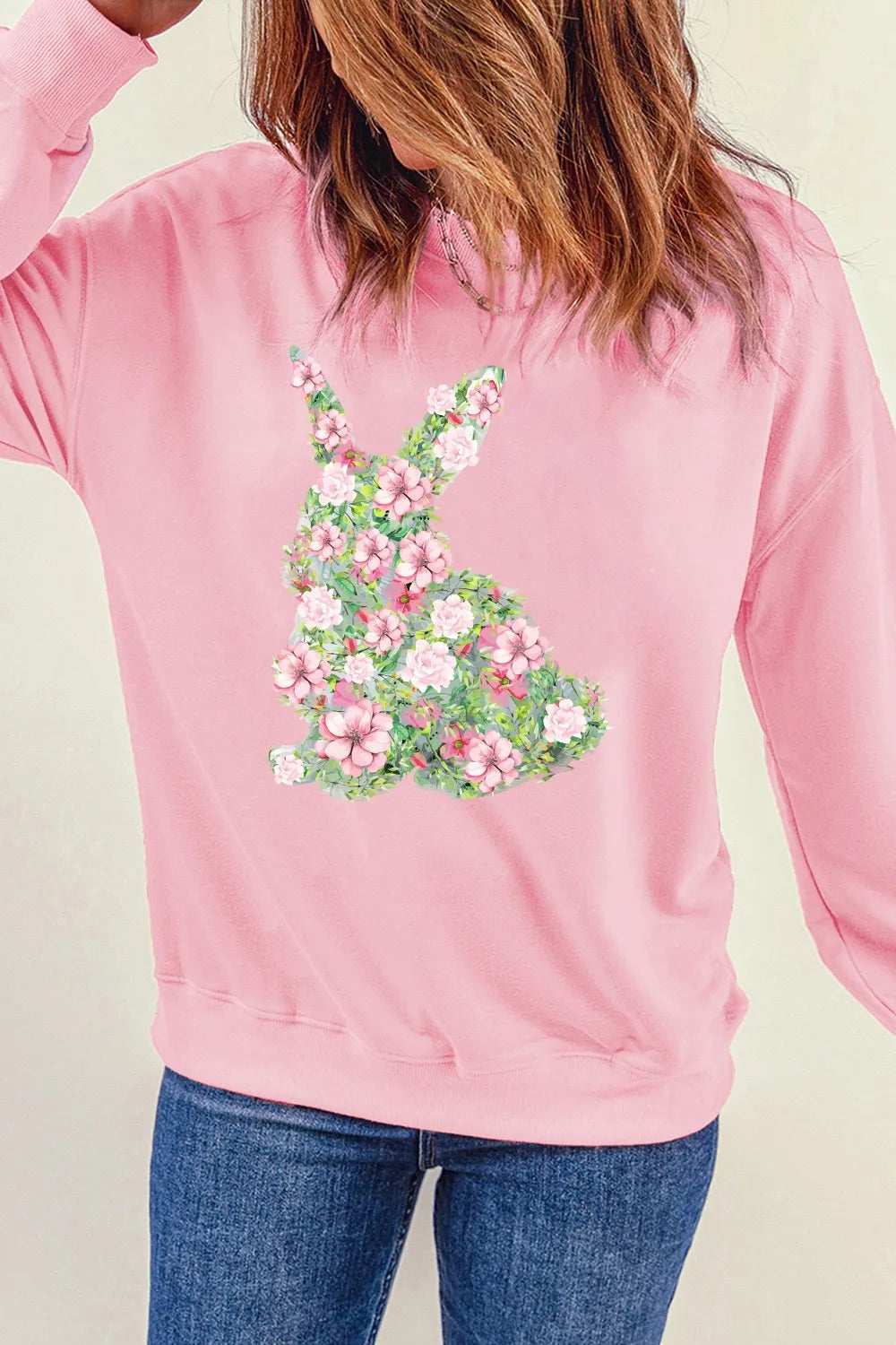 Floral Bunny Round Neck Long Sleeve Sweatshirt – Trendsi | ClozArt