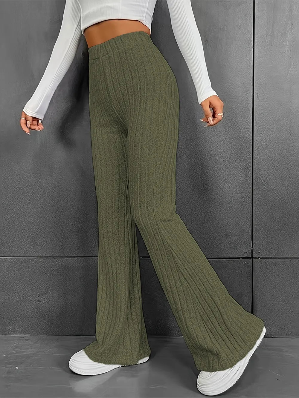 Ribbed High Waist Bootcut Pants – Trendsi | ClozArt