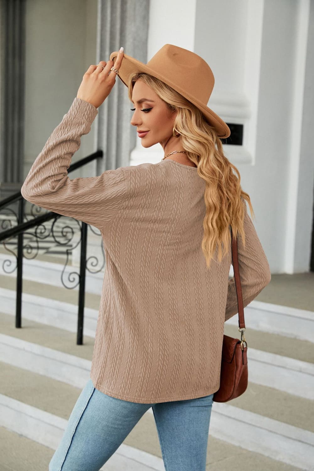 Decorative Button V-Neck Long Sleeve T-Shirt – Trendsi | ClozArt