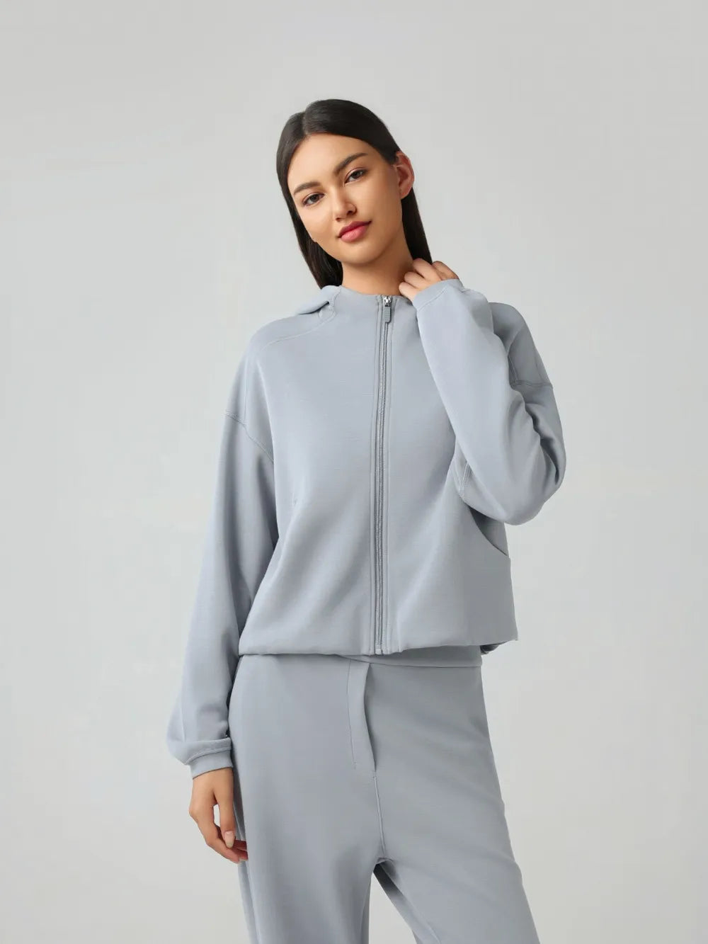 Millennia Zip Up Dropped Shouder Active Hooded – Trendsi | ClozArt