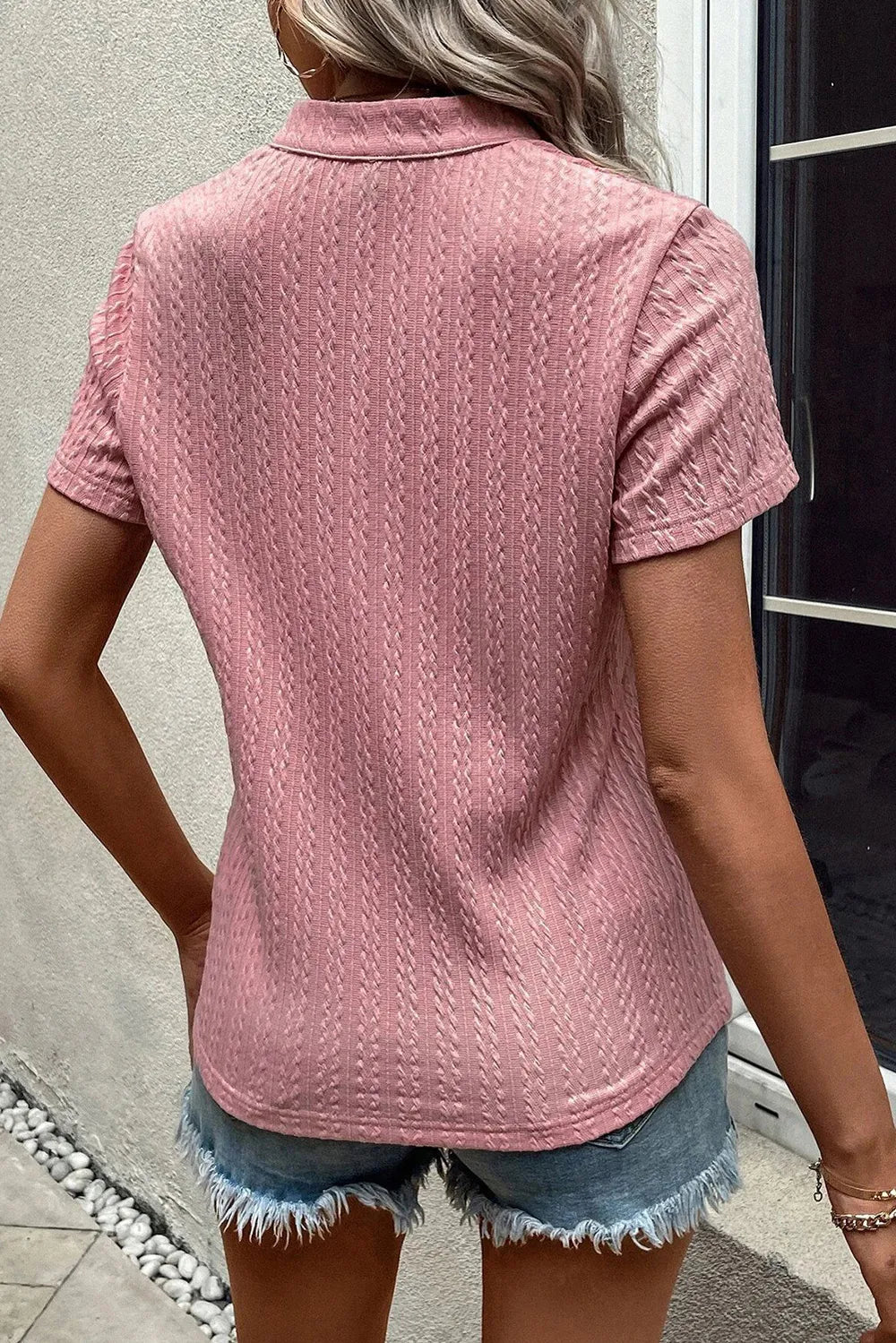 Textured Notched Short Sleeve T-Shirt – Trendsi | ClozArt