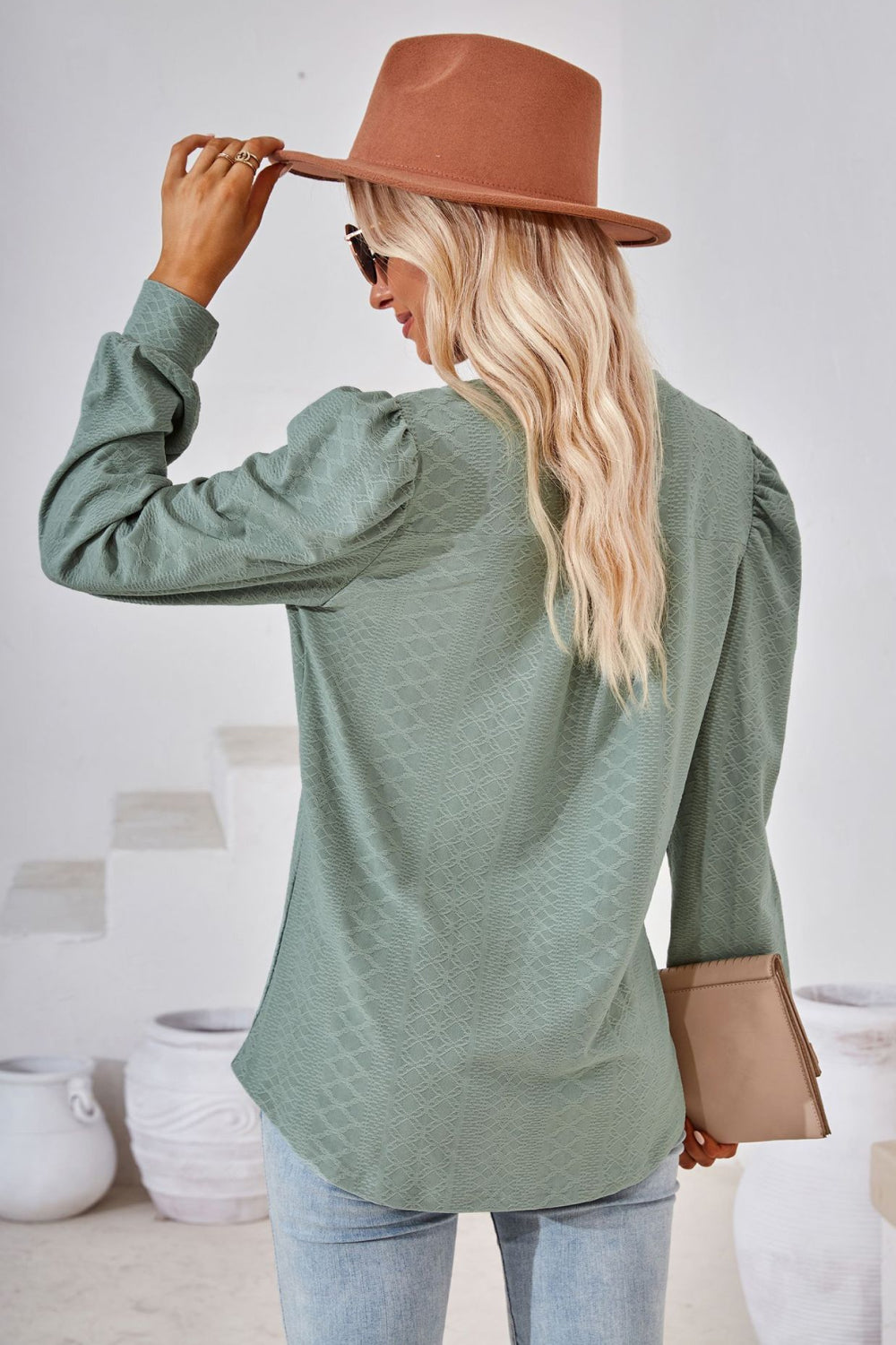 V-Neck Puff Sleeve Blouse – Trendsi | ClozArt