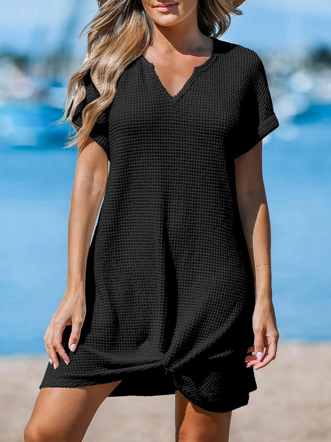 Twisted Front Notched Short Sleeve Dress – Trendsi | ClozArt