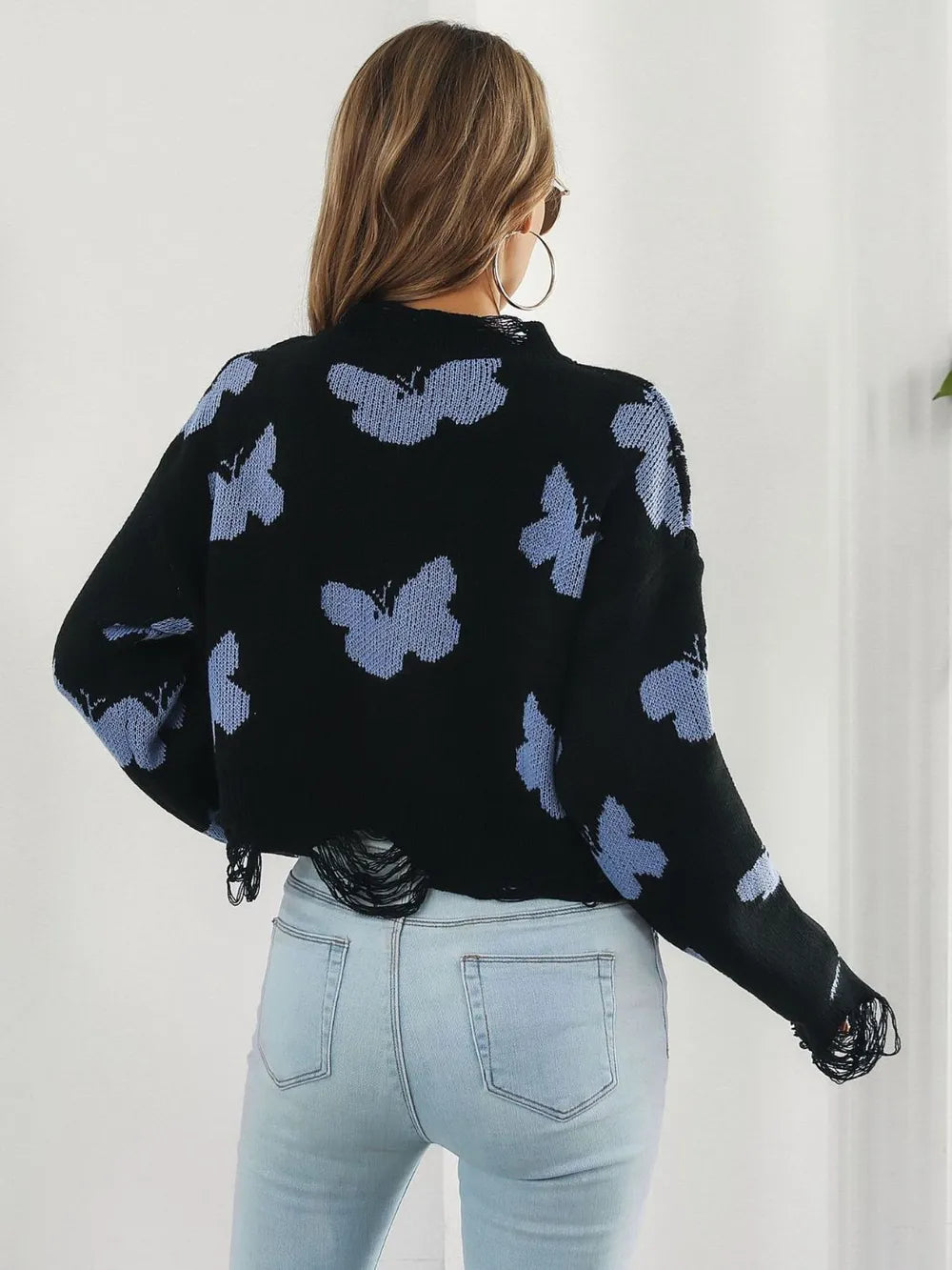 Distressed Butterfly Cropped Sweater – Trendsi | ClozArt