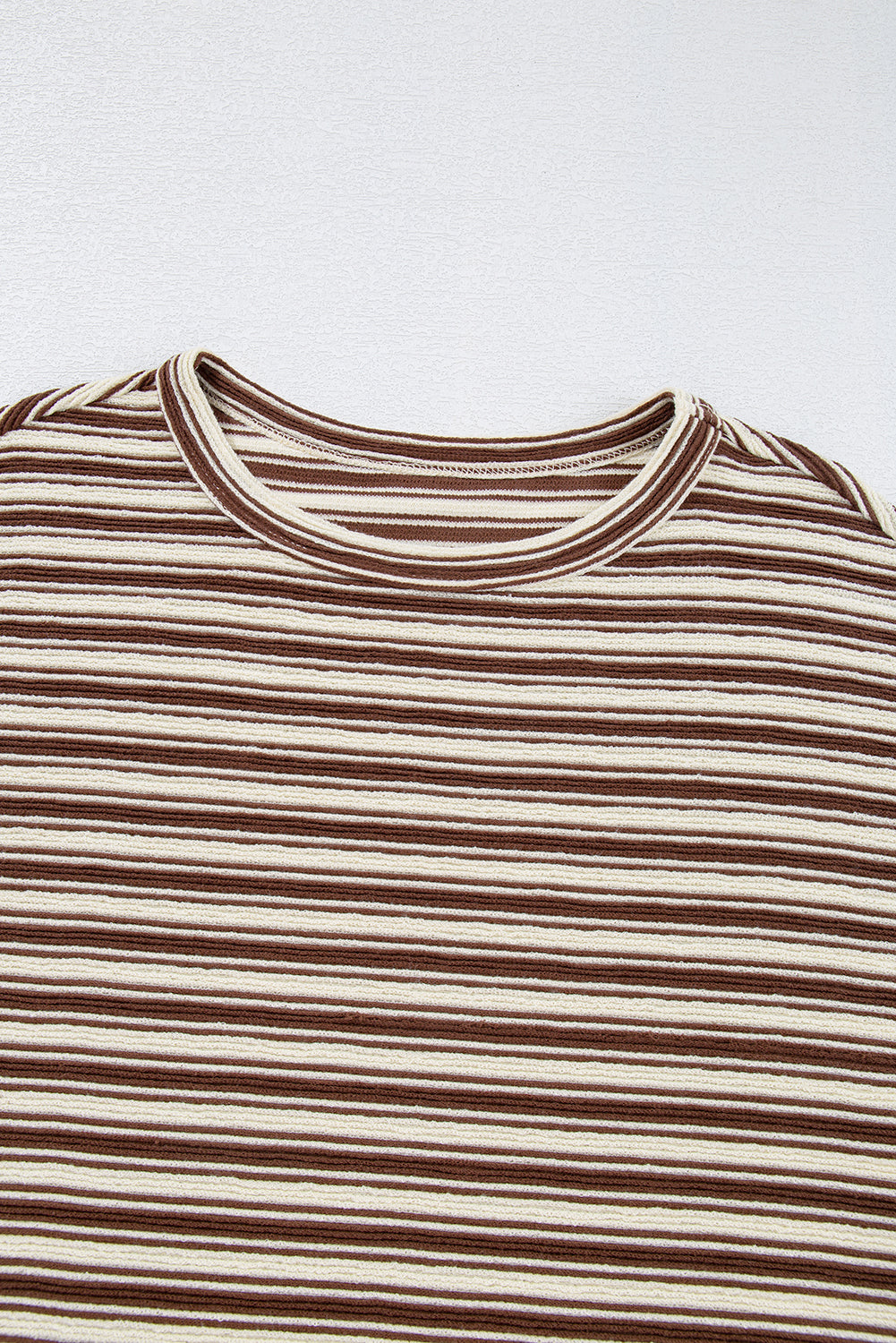 Green Stripe Textured Side Slit Crew Neck T Shirt – Shewin | ClozArt
