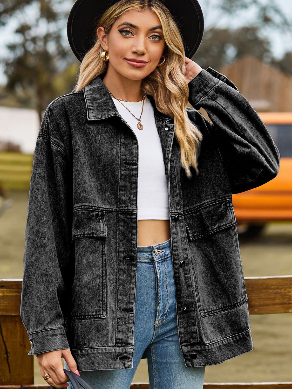 Dropped Shoulder Denim Jacket with Pockets – Trendsi | ClozArt