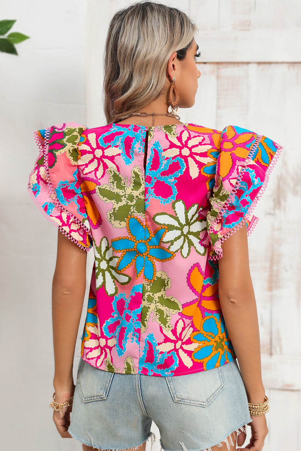 Multicolor Floral Print Boho Top Tiered Ruffle Sleeve Blouse – Shewin | ClozArt