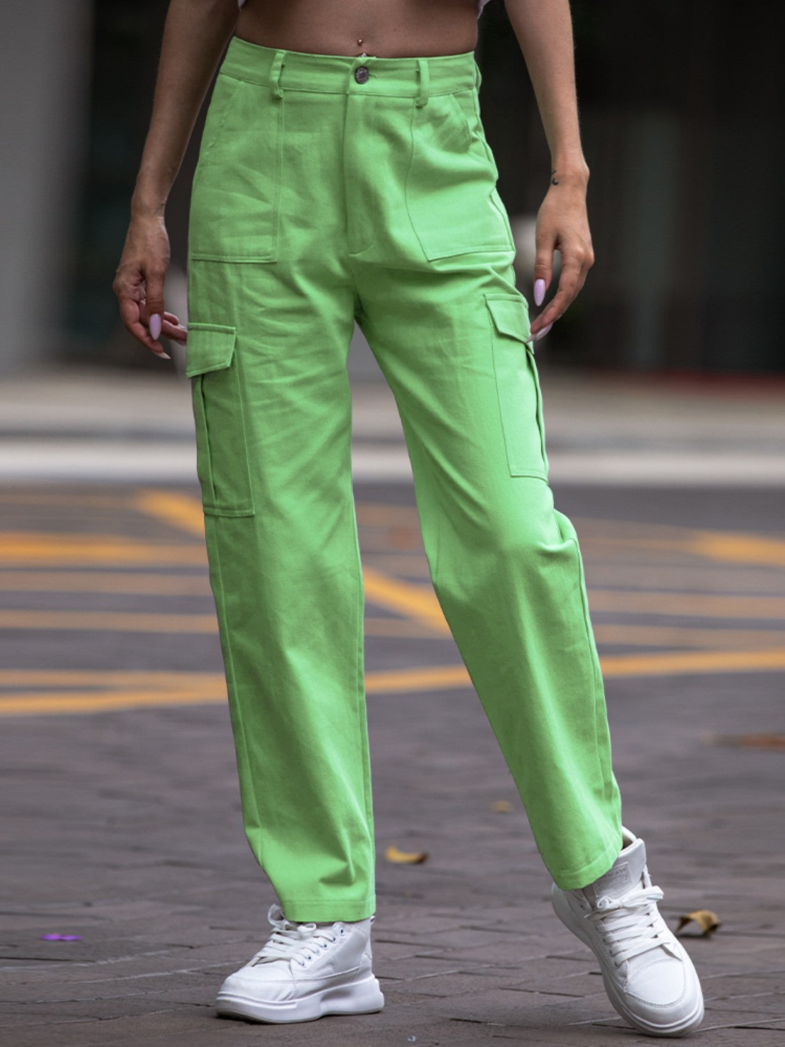 Shiny Straight Leg Cargo Pants – Trendsi | ClozArt