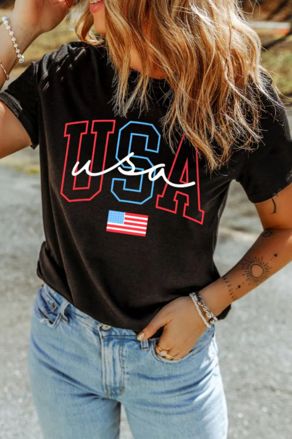 USA Round Neck Short Sleeve T-Shirt – Trendsi | ClozArt
