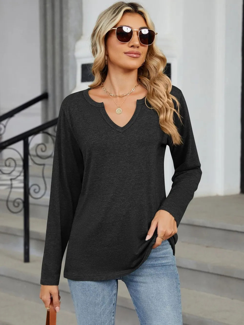 Notched Long Sleeve T-Shirt – Trendsi | ClozArt