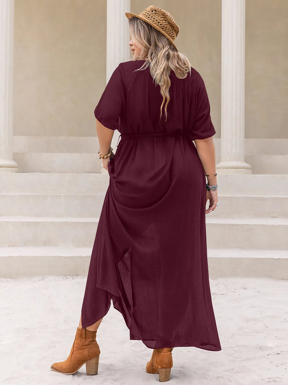 Plus Size Round Neck Half Sleeve Dress – Trendsi | ClozArt