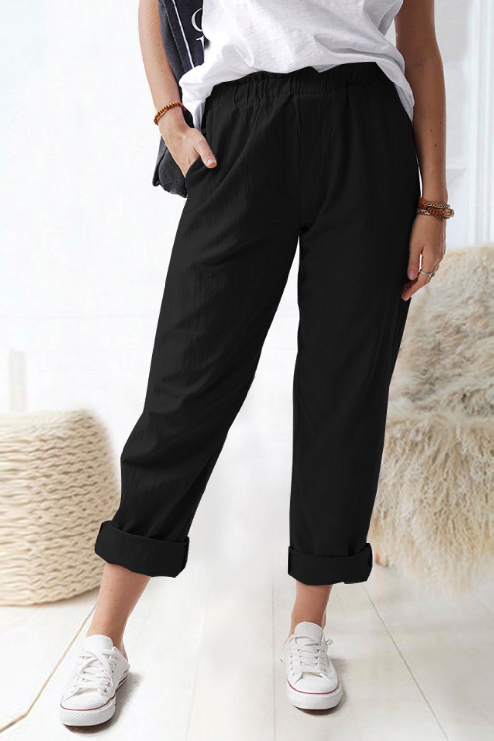 Shiny Paperbag Waist Pull-On Pants with Pockets – Trendsi | ClozArt