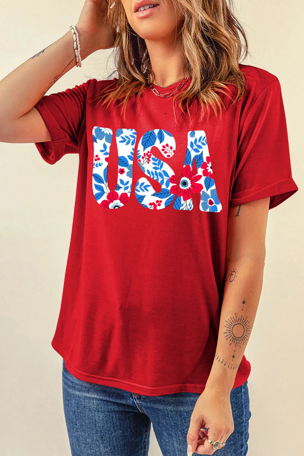 USA Round Neck Short Sleeve T-Shirt – Trendsi | ClozArt