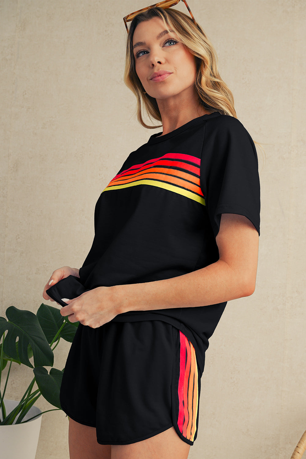 Beau Blue Colorful Striped Casual Tee – Shewin | ClozArt