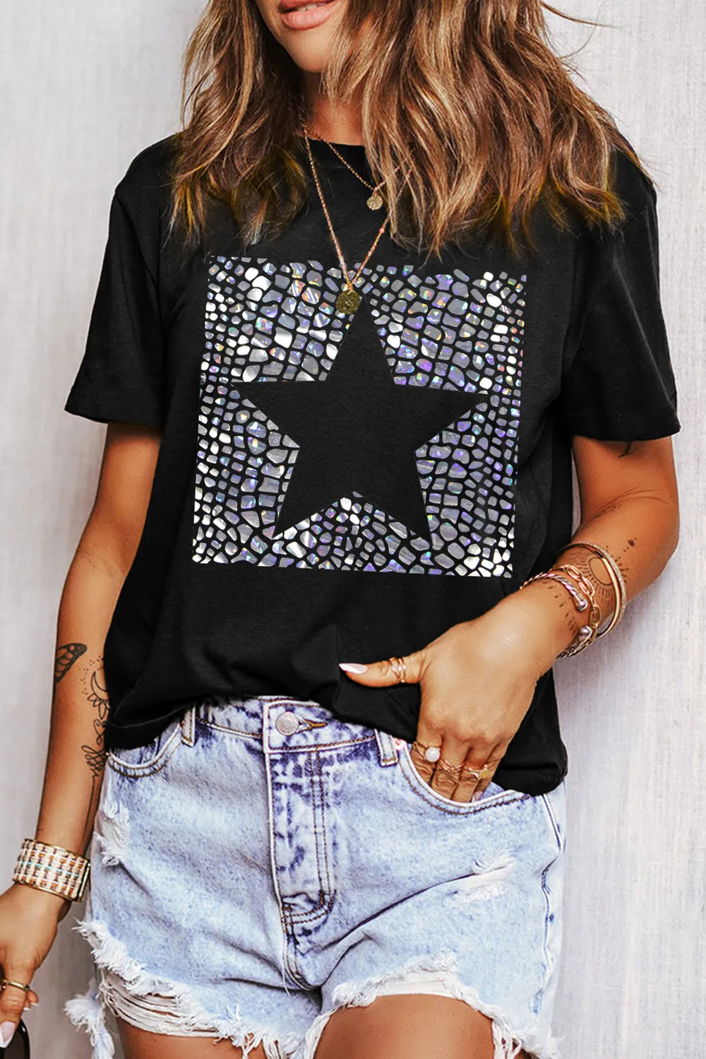 Star Round Neck Short Sleeve T-Shirt – Trendsi | ClozArt