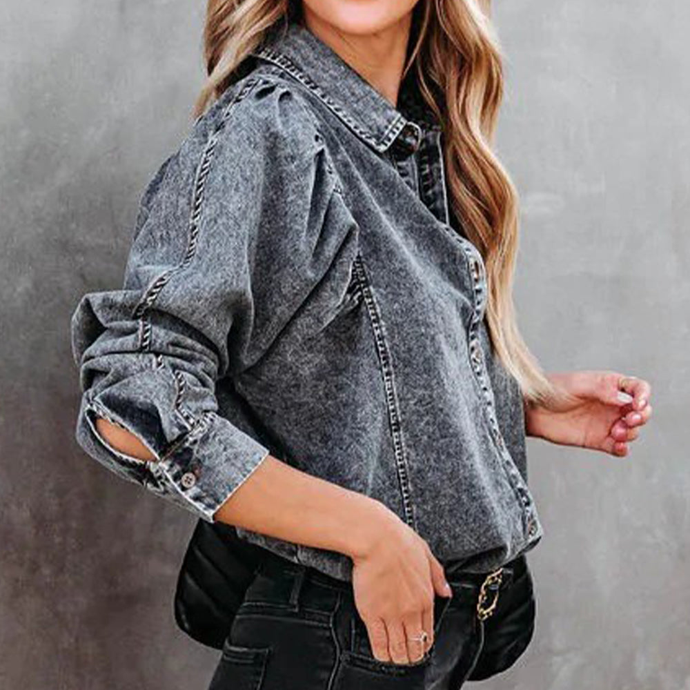Collared Neck Buttoned Denim Shirt – Trendsi | ClozArt