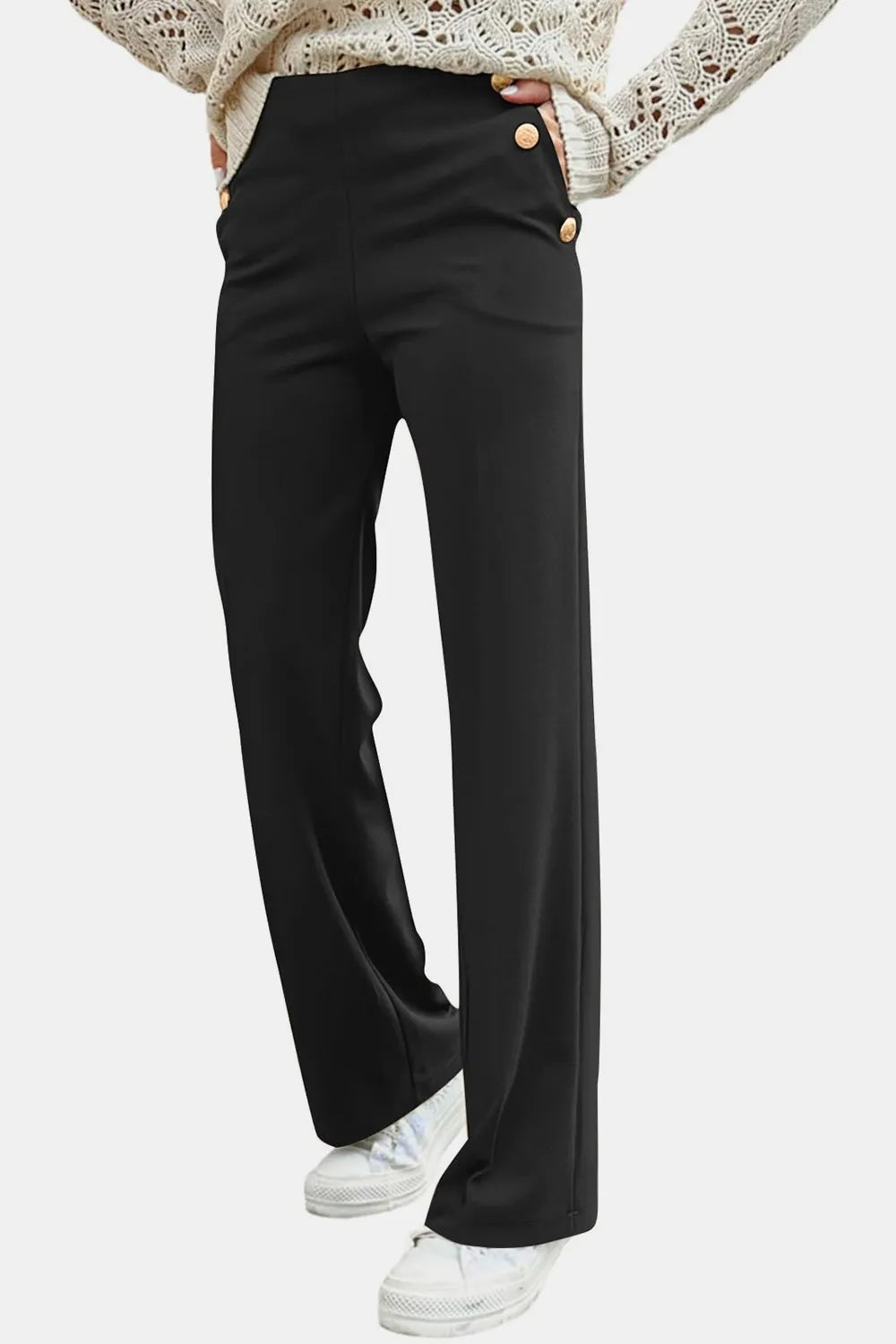 Decorative Button High Rise Pants – Trendsi | ClozArt