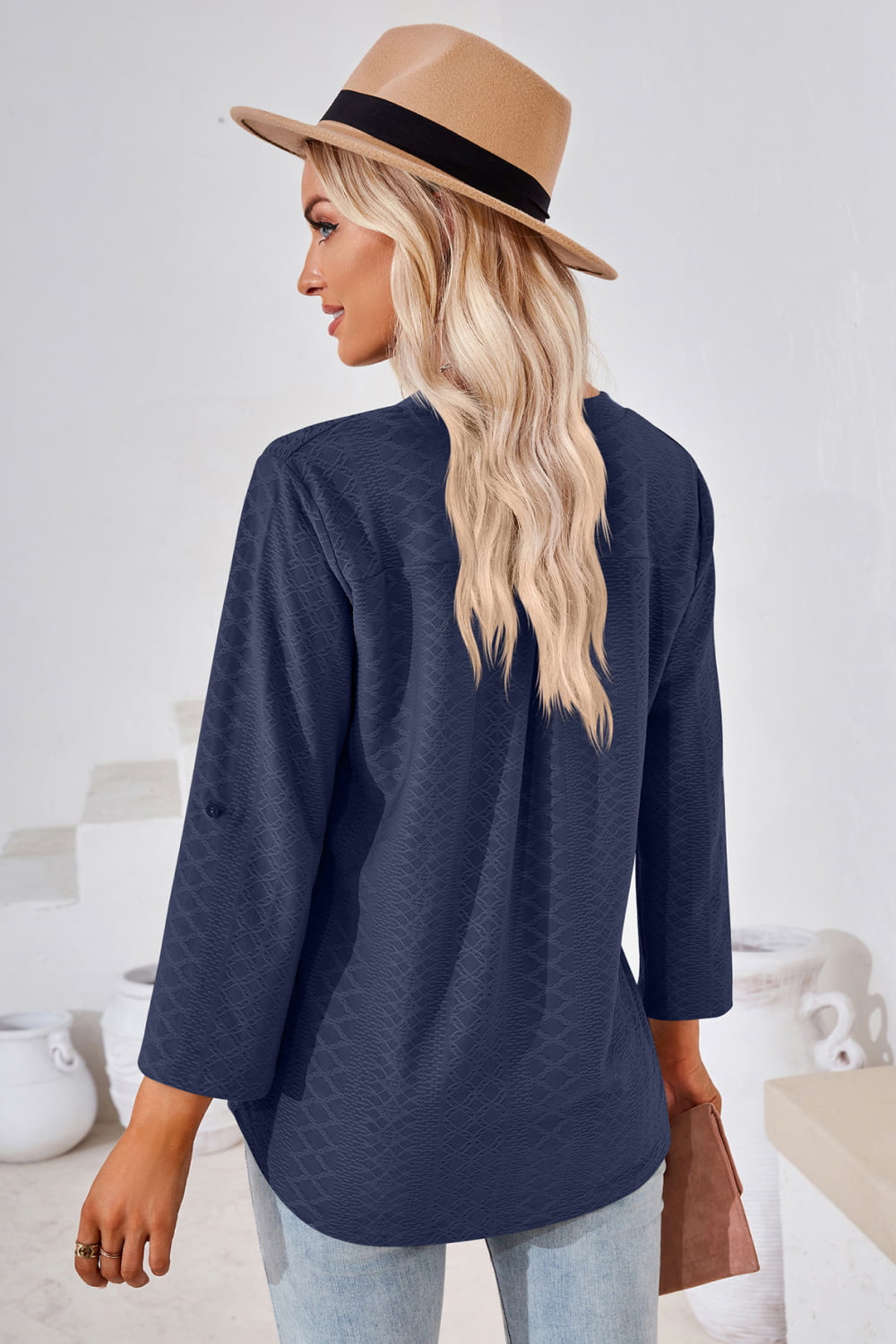 V-Neck Roll-Tap Sleeve Blouse – Trendsi | ClozArt
