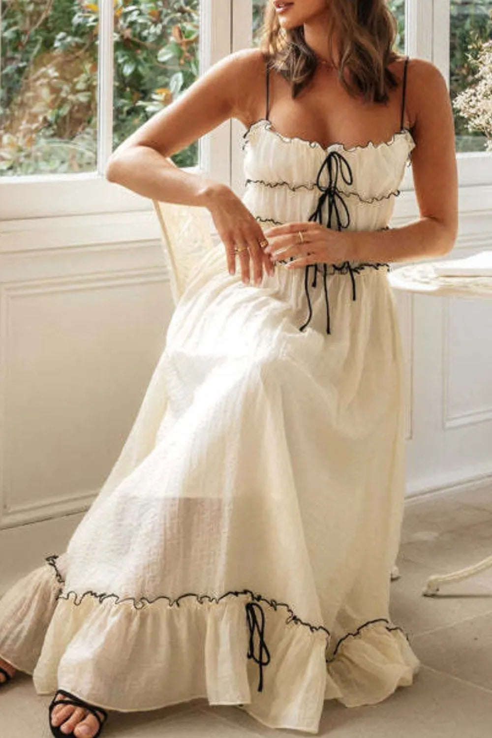 Frill Tied Front Midi Cami Dress – Trendsi | ClozArt