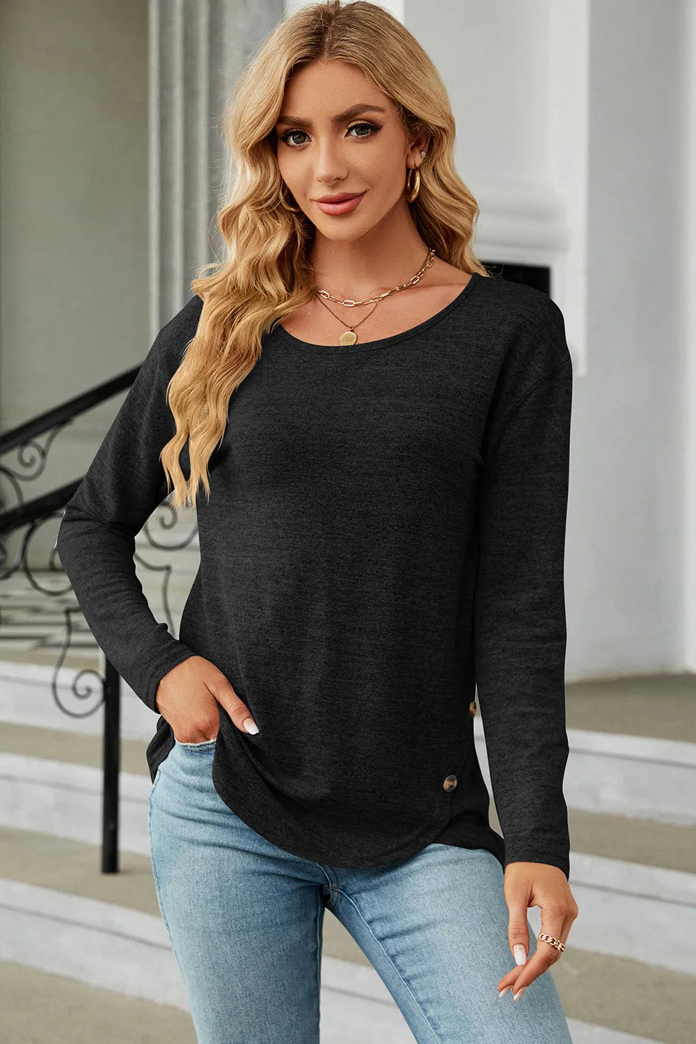 Round Neck Long Sleeve T-Shirt – Trendsi | ClozArt