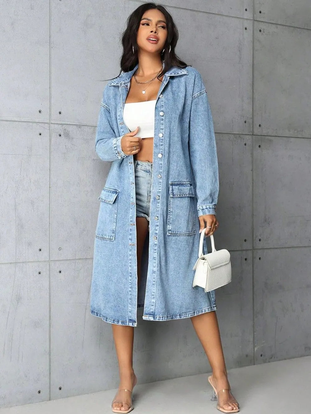Pocketed Button Up Collared Neck Denim Top – Trendsi | ClozArt